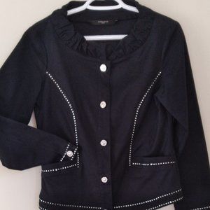 Simon Chang Denim, Cotton Jacket with Bling! Black with Rhinestone trim/buttons